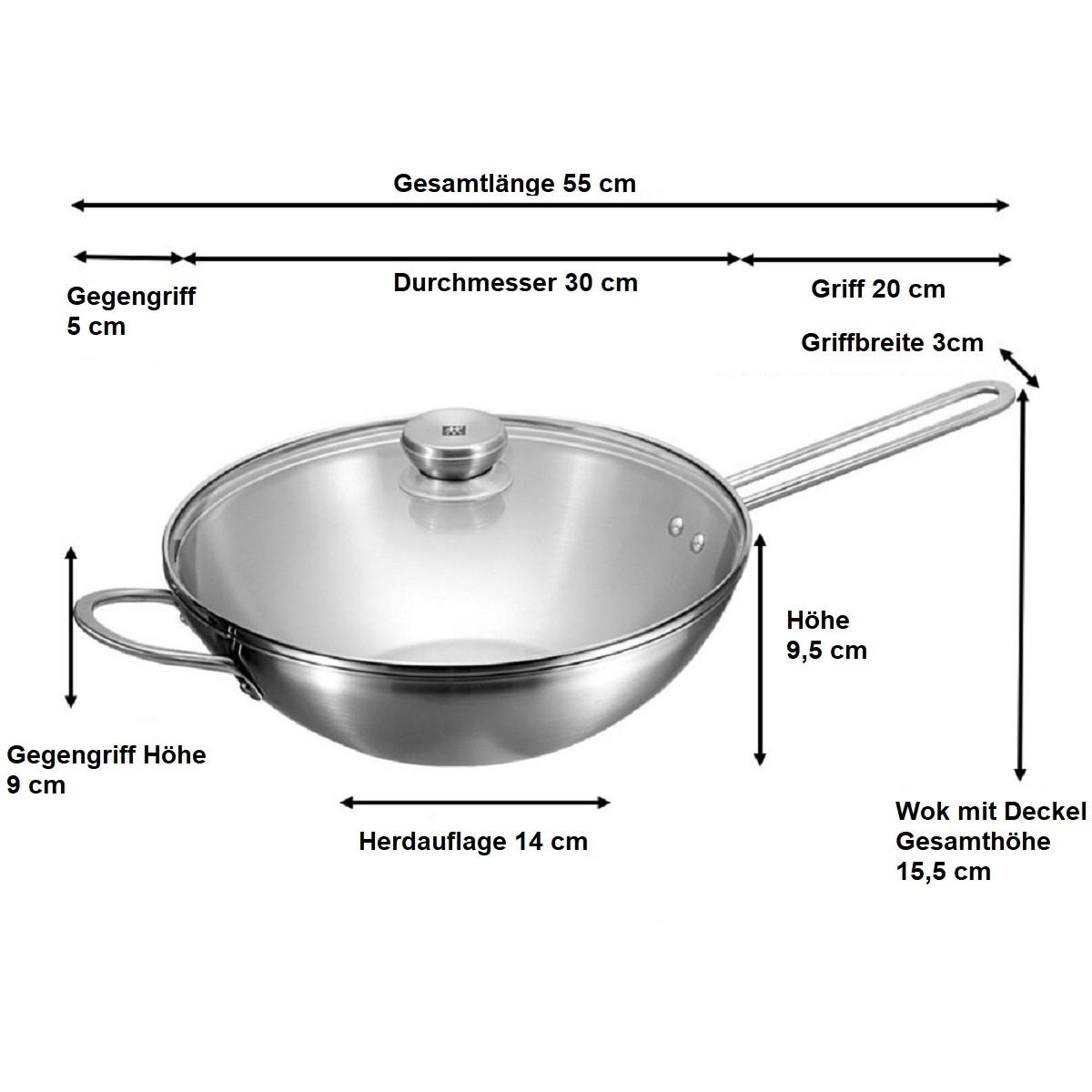 WOKPFANNE TwinNova Silber - Silberfarben, Metall (15/12/15cm)