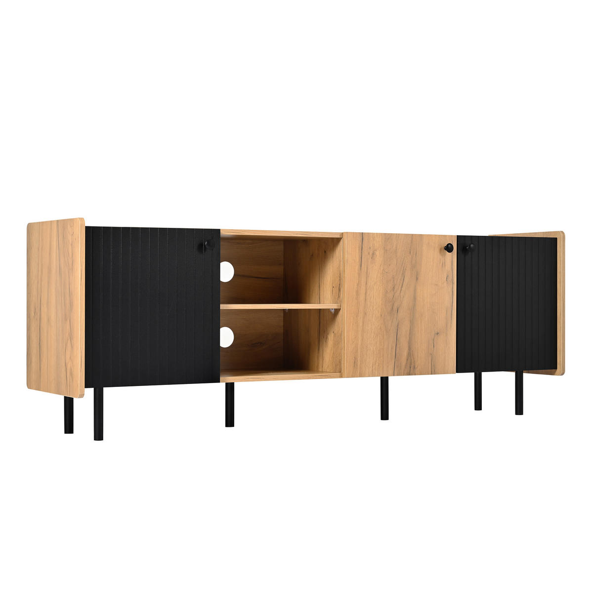 TV SCHRANK mit Drei Türen und Zwei Offenen Fächern - Schwarz/Braun, Holzwerkstoff (38/57/160cm) - Urban Meuble