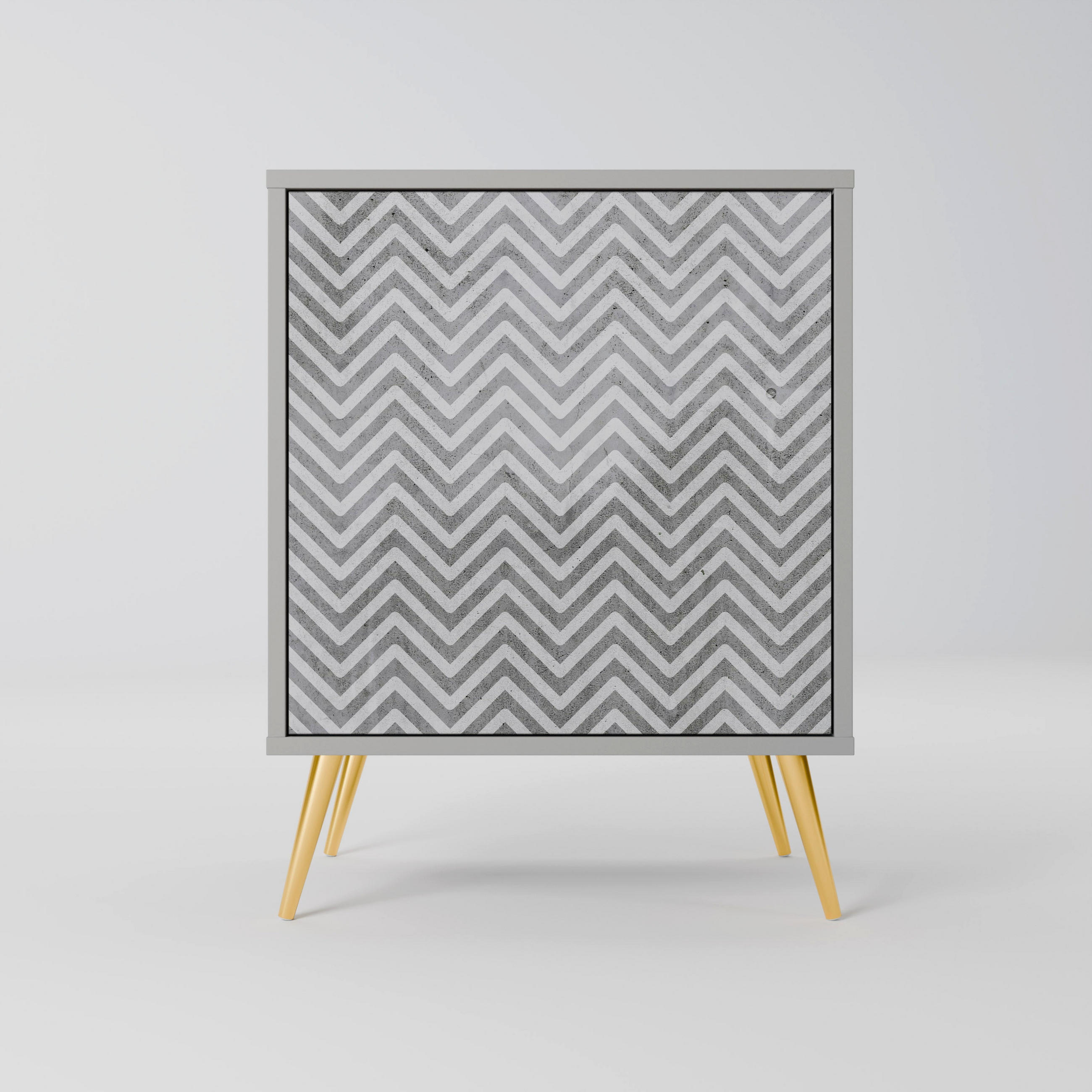 SIDEBOARD CONCRETE ZIG ZAG, Grau, 57,5x42x75,5 cm, Goldfarbene Metallfüße - Goldfarben/Multicolor, Holzwerkstoff/Metall (57.5/75.5/42cm) - SpaceRebels