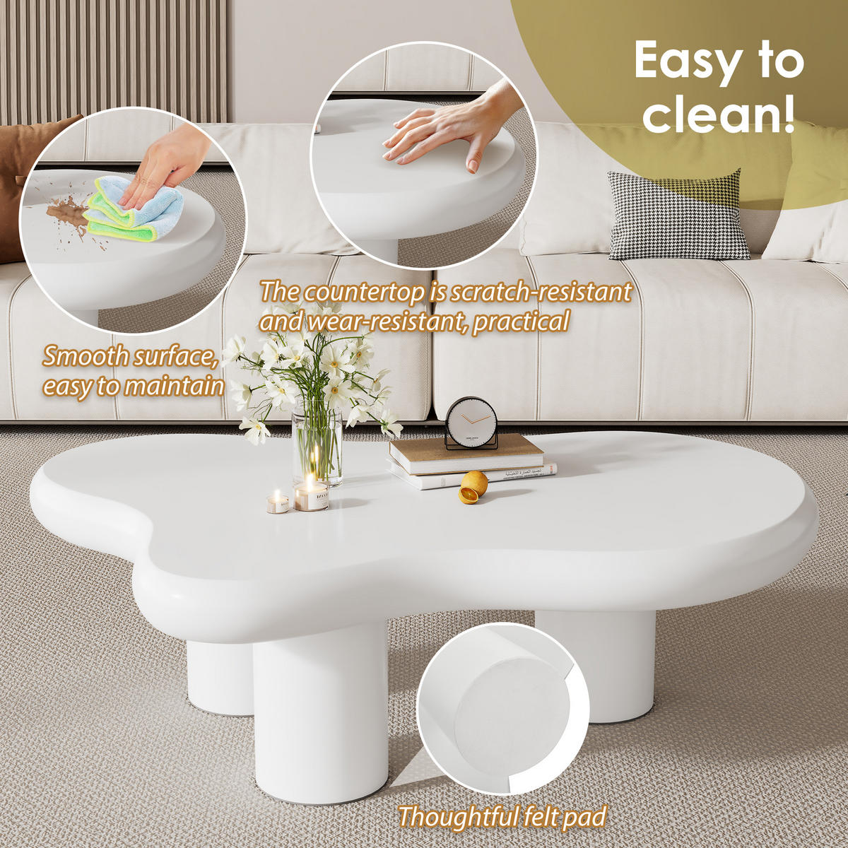 COUCHTISCH Weiß 97/67/32 cm in Wolkenform - Weiß, Holzwerkstoff (67/97/32cm) - PANGIVO