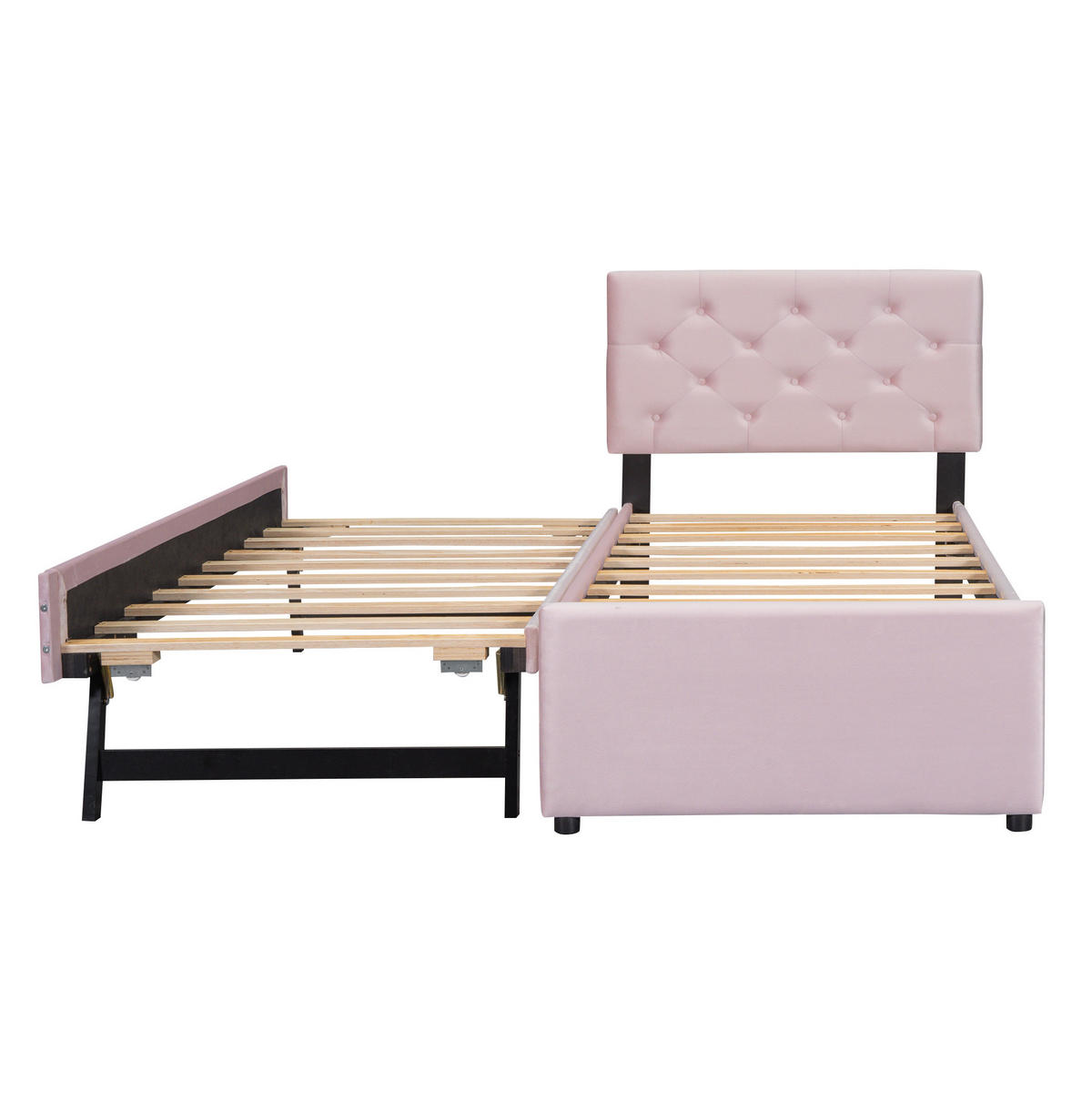 POLSTERBETT aus Samt und MDF 90x200 cm Rosa mit ausziehbarem Rollbett und Lattenrost - Rosa, Textil (90/200cm) - IVMEU