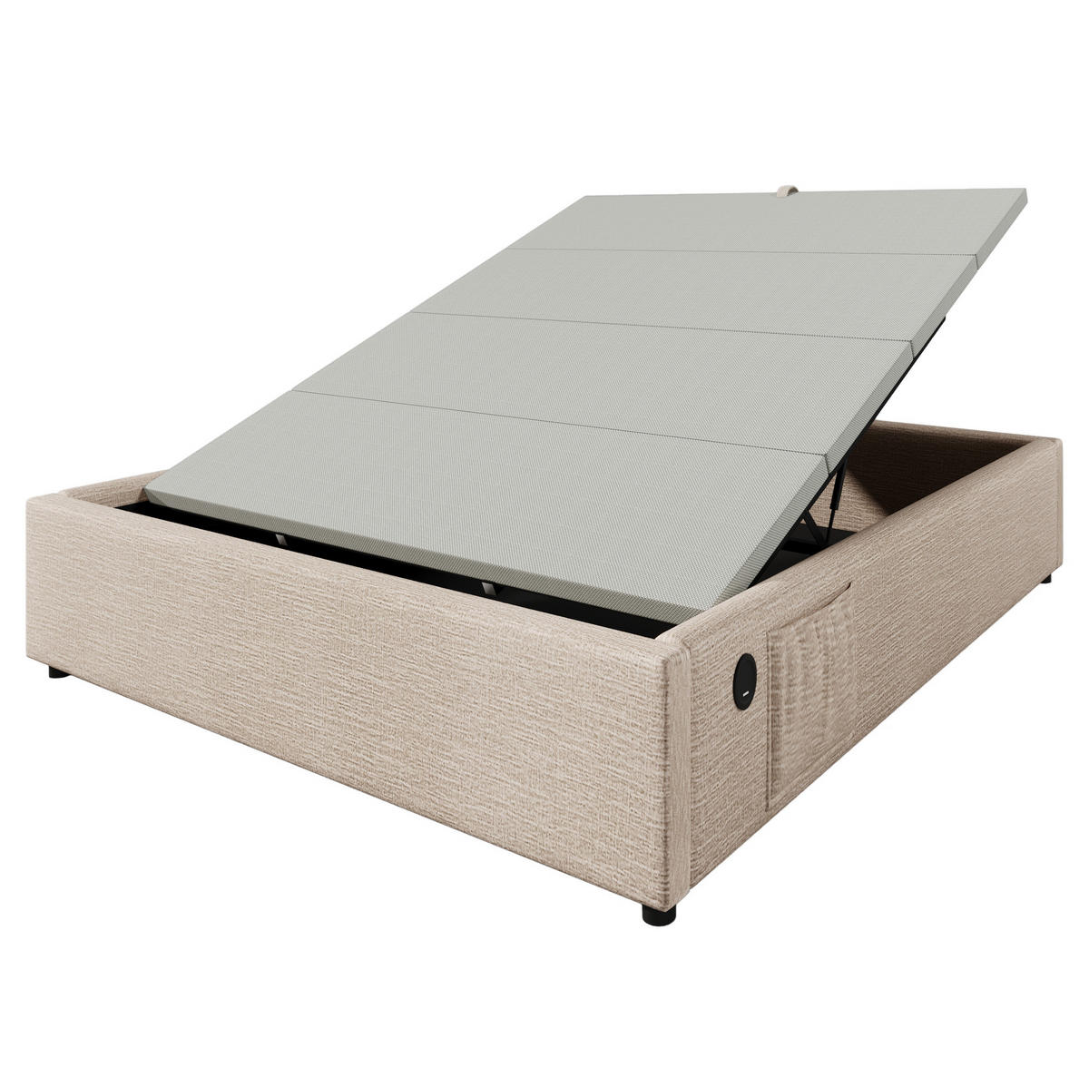 POLSTERBETT 140/200 cm Beige/Natur aus Leinen mit Bettkasten und USB/Type-C - Beige, Textil (140/200cm) - OKMYHOME