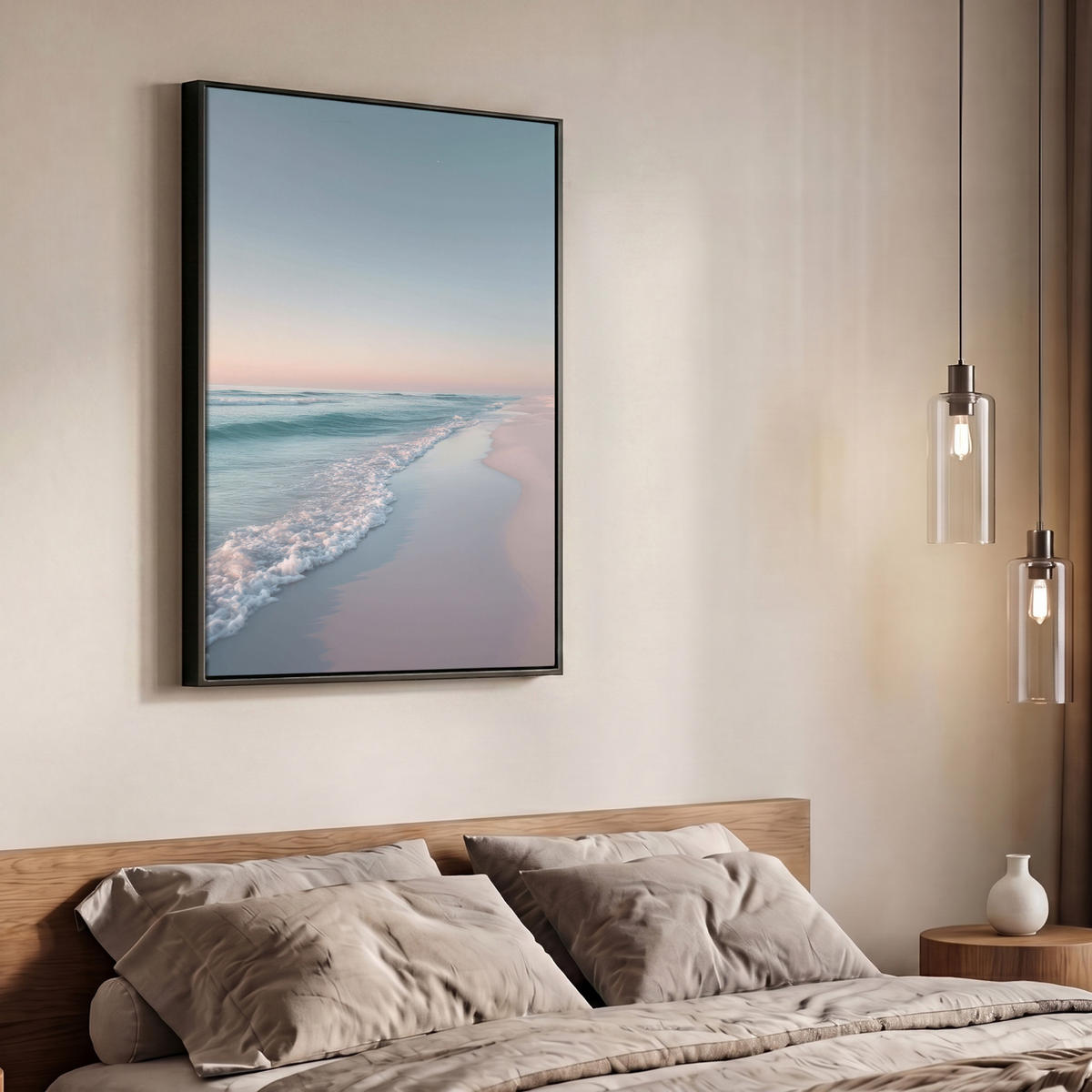LEINWAND Bilder mit Rahmen - Küstenlinie - Pastell - Wasser - 70x100 - Pastellblau, Textil (70/100cm) - MuchoWow