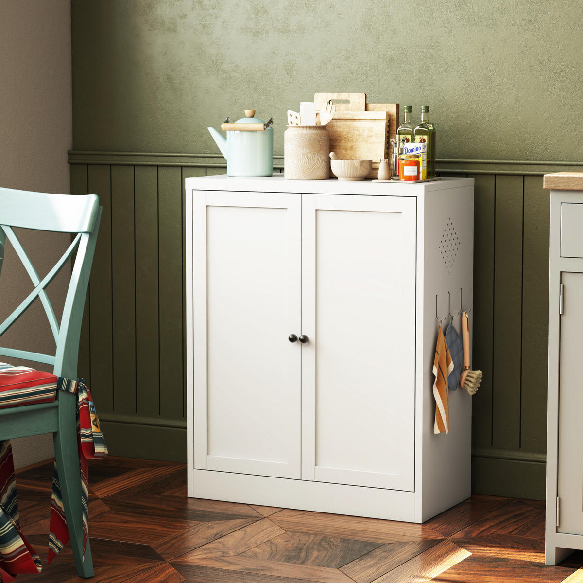 SIDEBOARD 35/70/88 cm aus Metall mit 2 verstellbaren Einlegeböden und Außenhaken, Weiß - Weiß, Metall (70/88/35cm) - Redom