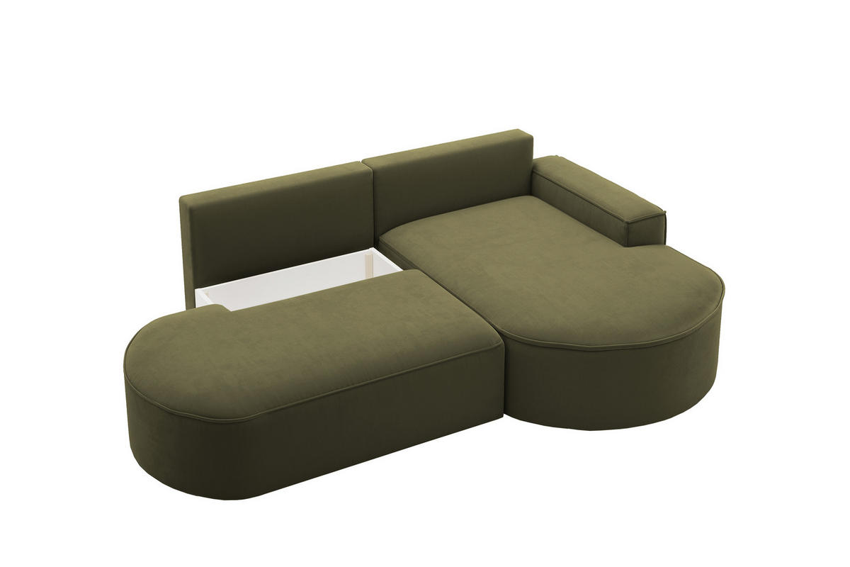 ECKSOFA mit Schlaffunktion und Bettkasten Modena Runden stoff Salvador Olive Rechts - Olivgrün, Holz/Textil (278/179cm) - Kaiser Möbel