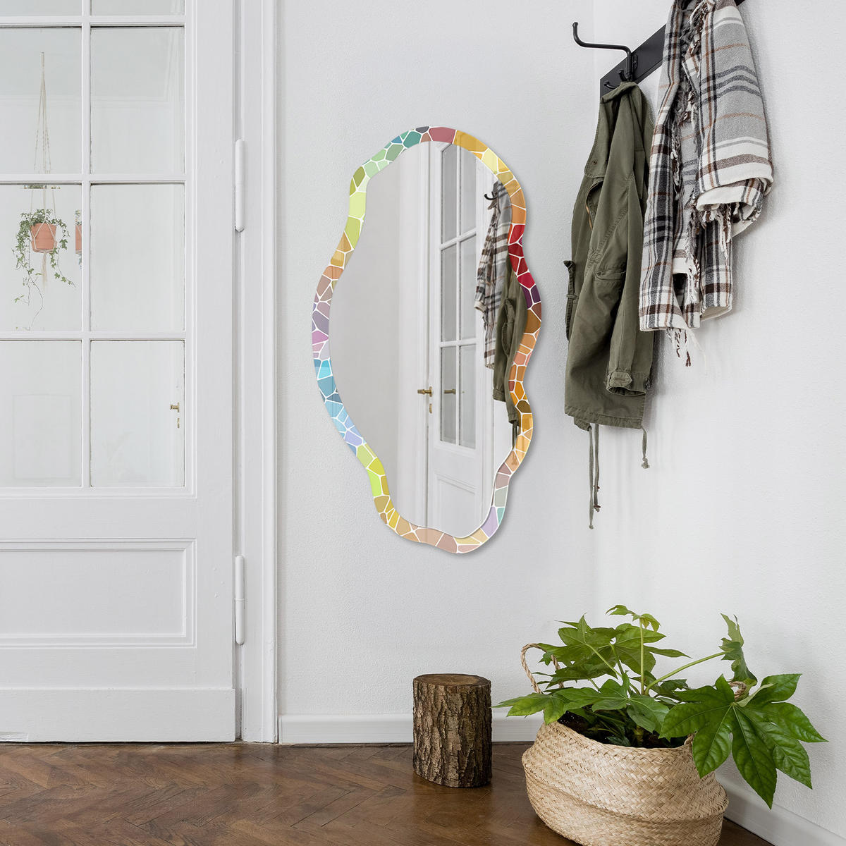 SPIEGEL 90x45 cm asymmetrisch mit Druck - Farbenfrohes Mosaik - Transparent, Glas (45/90/0.4cm) - TULUP