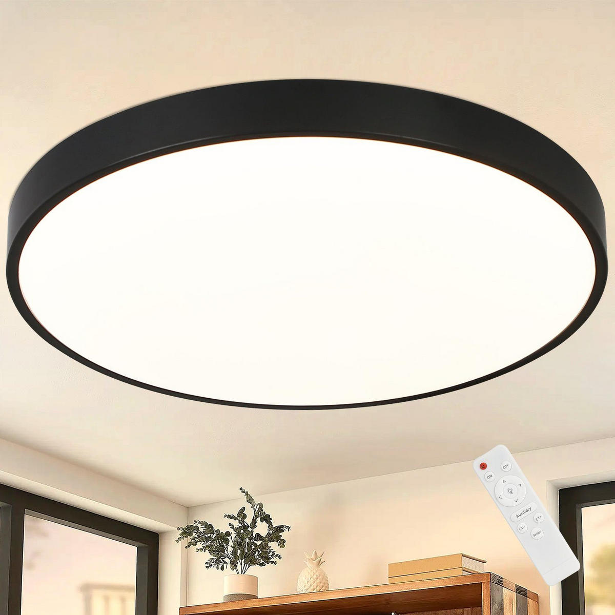 LED-DECKENLEUCHTE Silvia 37/37/3 cm - Schwarz, Kunststoff (37/37/3cm) - Nettlife