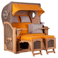 STRANDKORB Düne 2 Sitzer Teak PE Grey - Gelb/Braun, Holz/Metall (125/170/80cm) - Mr. Deko