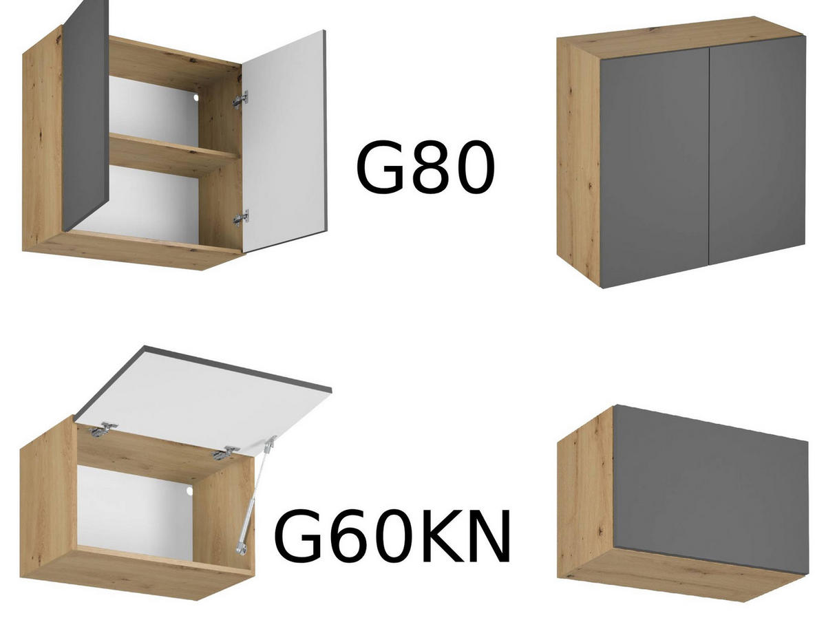 KÜCHENZEILE 360 - Langen KL3-M360 in Grau/Matt - Schwarz/Grau, Holz (360/248/58cm)