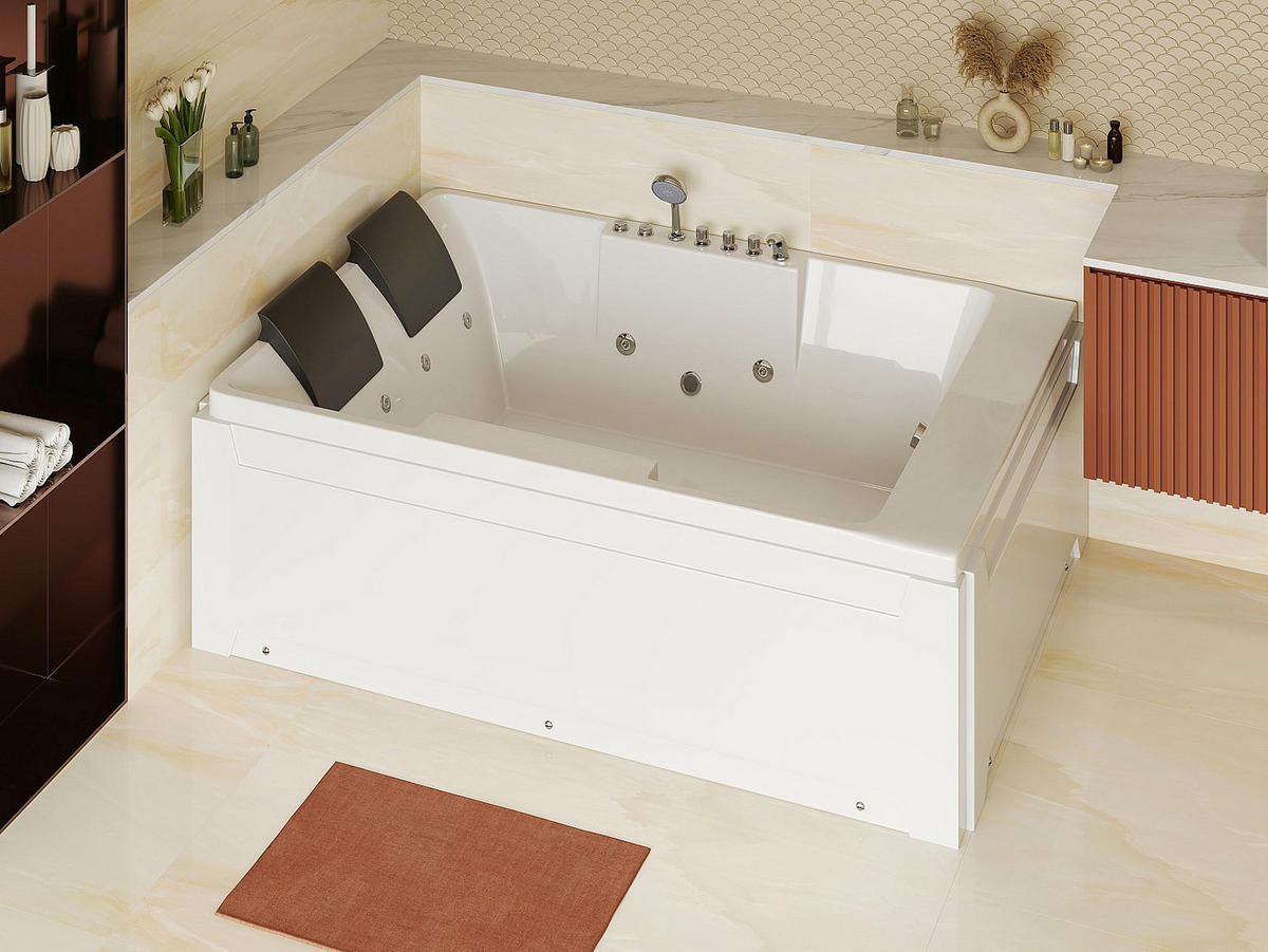 WHIRLPOOLBADEWANNE - 2 -Sitzer - Acryl - weiß - THALASSA - Weiß, Kunststoff (182/62/122cm) - Vente-Unique