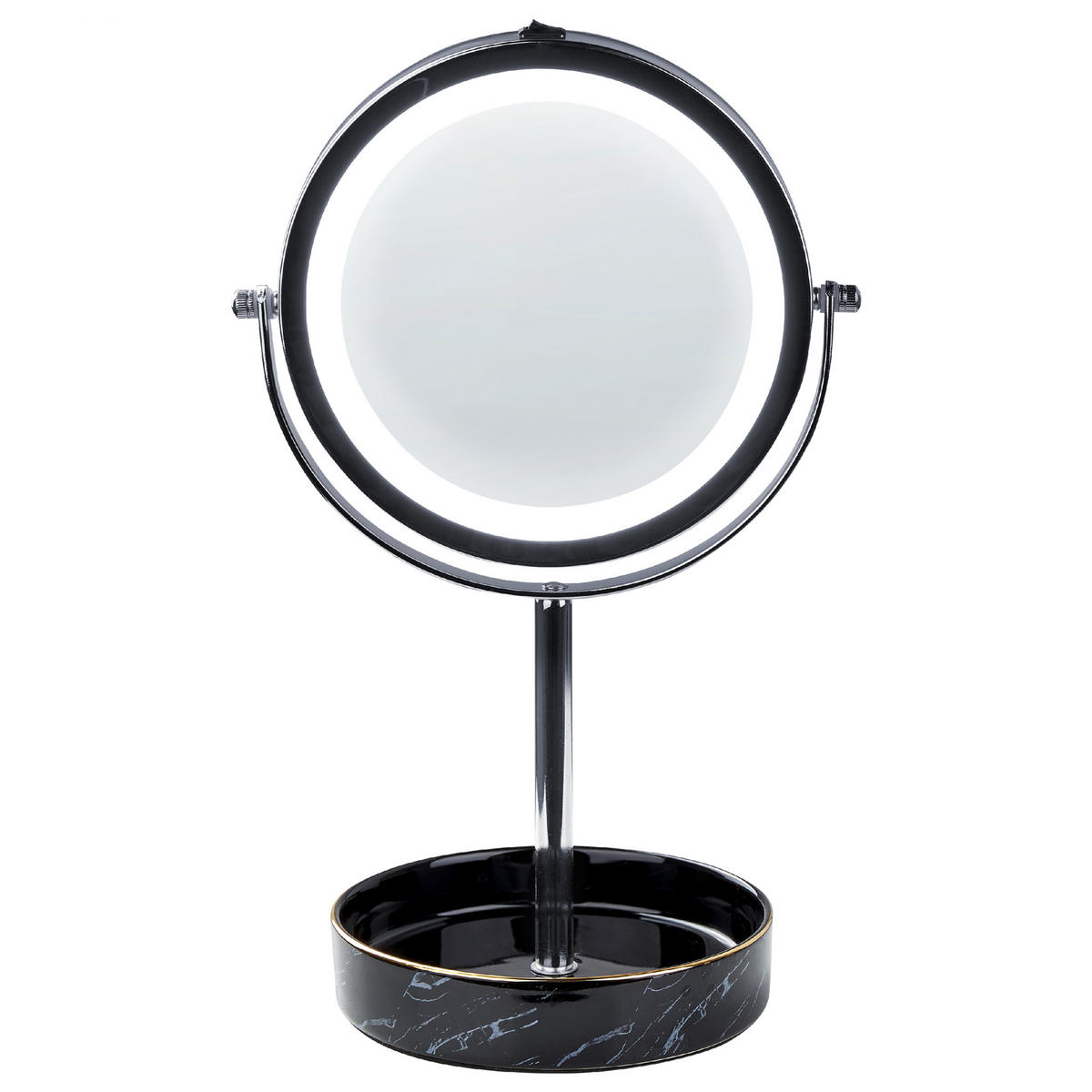 KOSMETIKSPIEGEL silber/schwarz mit LED-Beleuchtung 20 cm Savoie - Silberfarben/Schwarz, Metall (20/34/15cm) - Beliani
