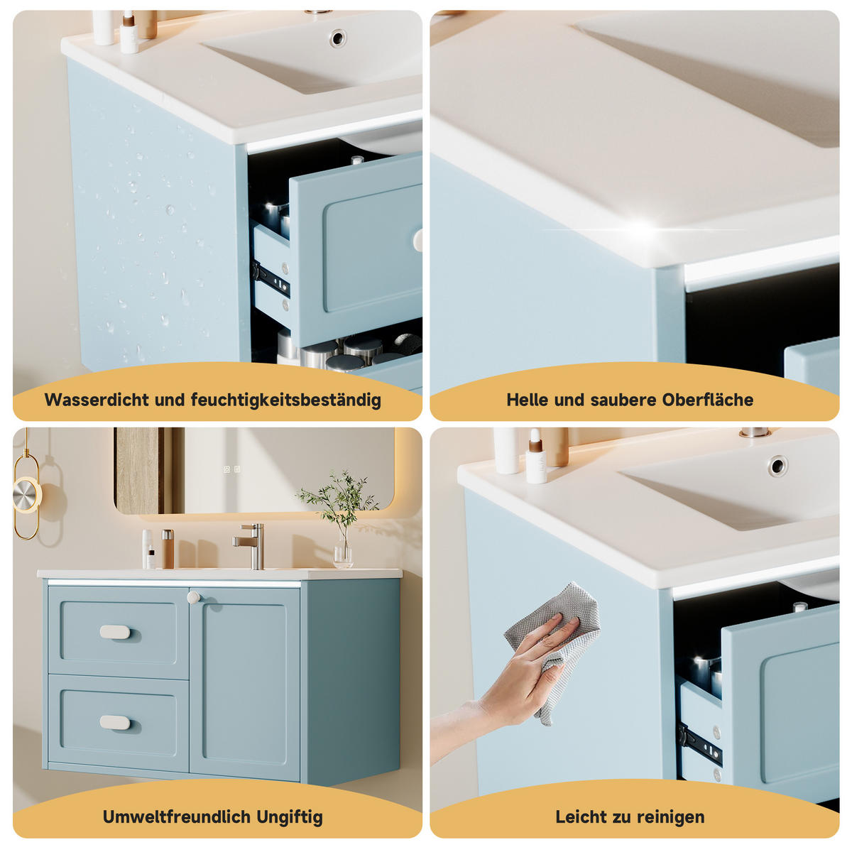 BADEZIMMERSCHRANK Blau 76/46/51 cm - Blau, Holz (76/51/46cm) - PANGIVO