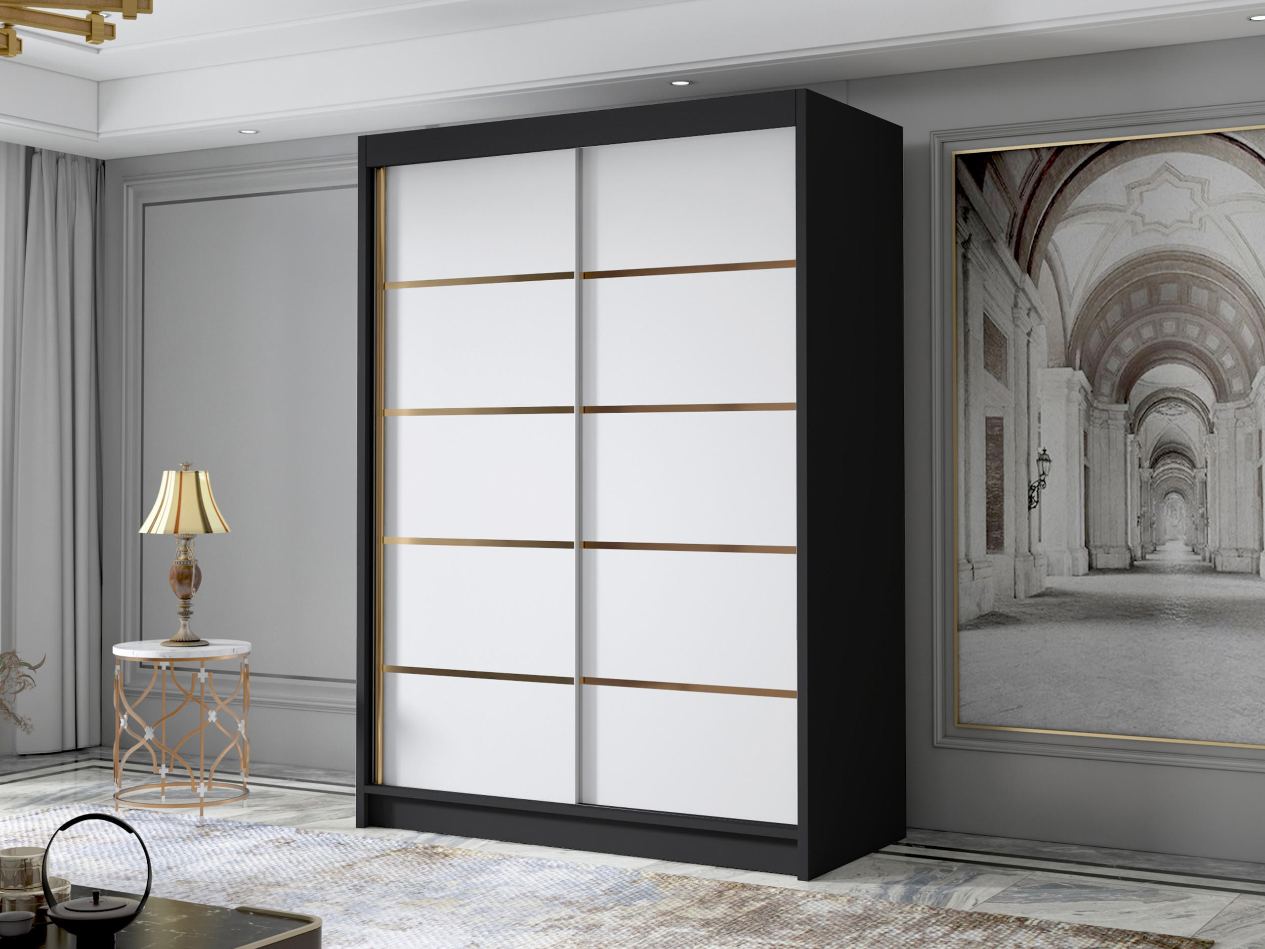 SCHIEBETÜRENSCHRANK Lungo IV - Goldfarben, Holzwerkstoff/Metall (120/200/58cm) - MIRJAN24