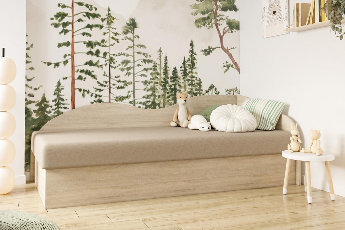 JUGENDBETT MIKI 90/200 cm in Eiche Sonoma/Beige - Eichefarben/Beige, Holzwerkstoff (90/200cm) - Deine Möbel 24