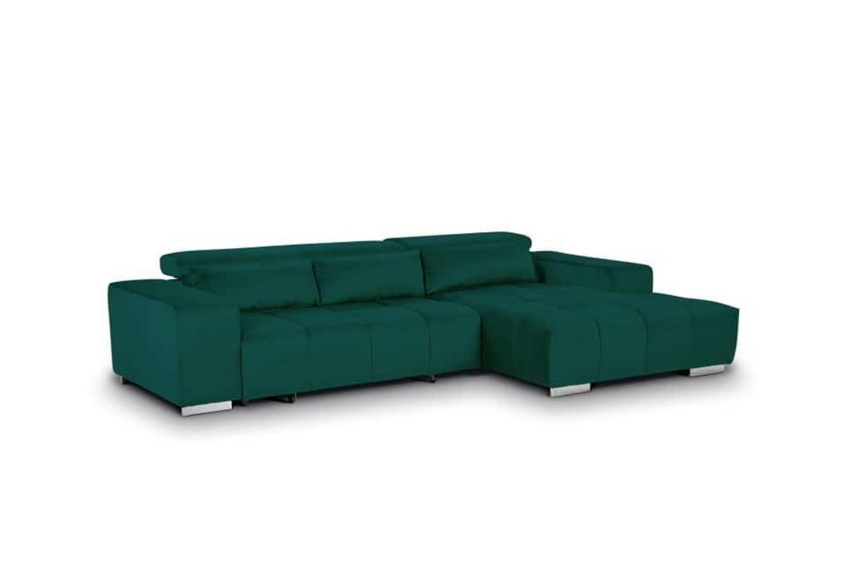 ECKSOFA mit elektrischem Sitzvorschub und verstellbaren Kopflehnen - Chromfarben/Grün, Textil (186/307cm) - Cotta