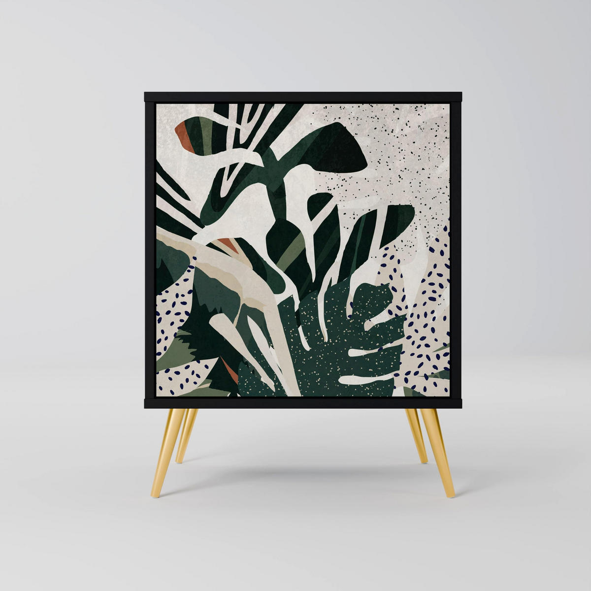 SIDEBOARD VERDURE FORMATION, Schwarz, 57,5x42x70,5 cm, Schwarze Metall-Sternfüße - Multicolor/Schwarz, Holzwerkstoff/Metall (57.5/70.5/42cm) - SpaceRebels