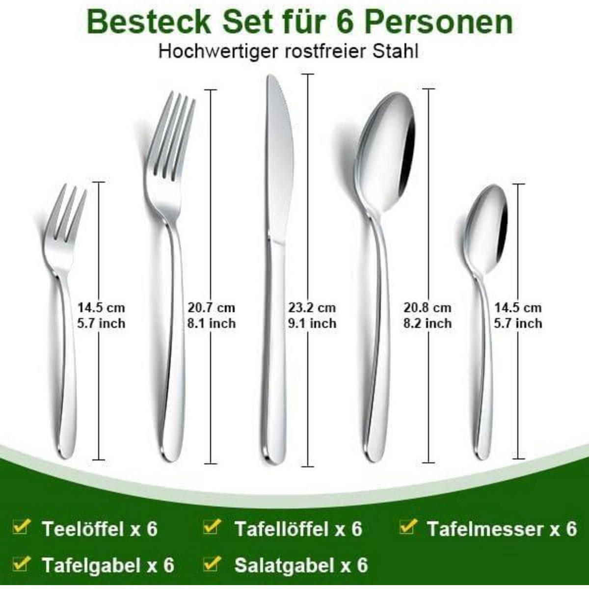 BESTECKSET 30-teiliges Set Edelstahl Silber - Silberfarben, Metall