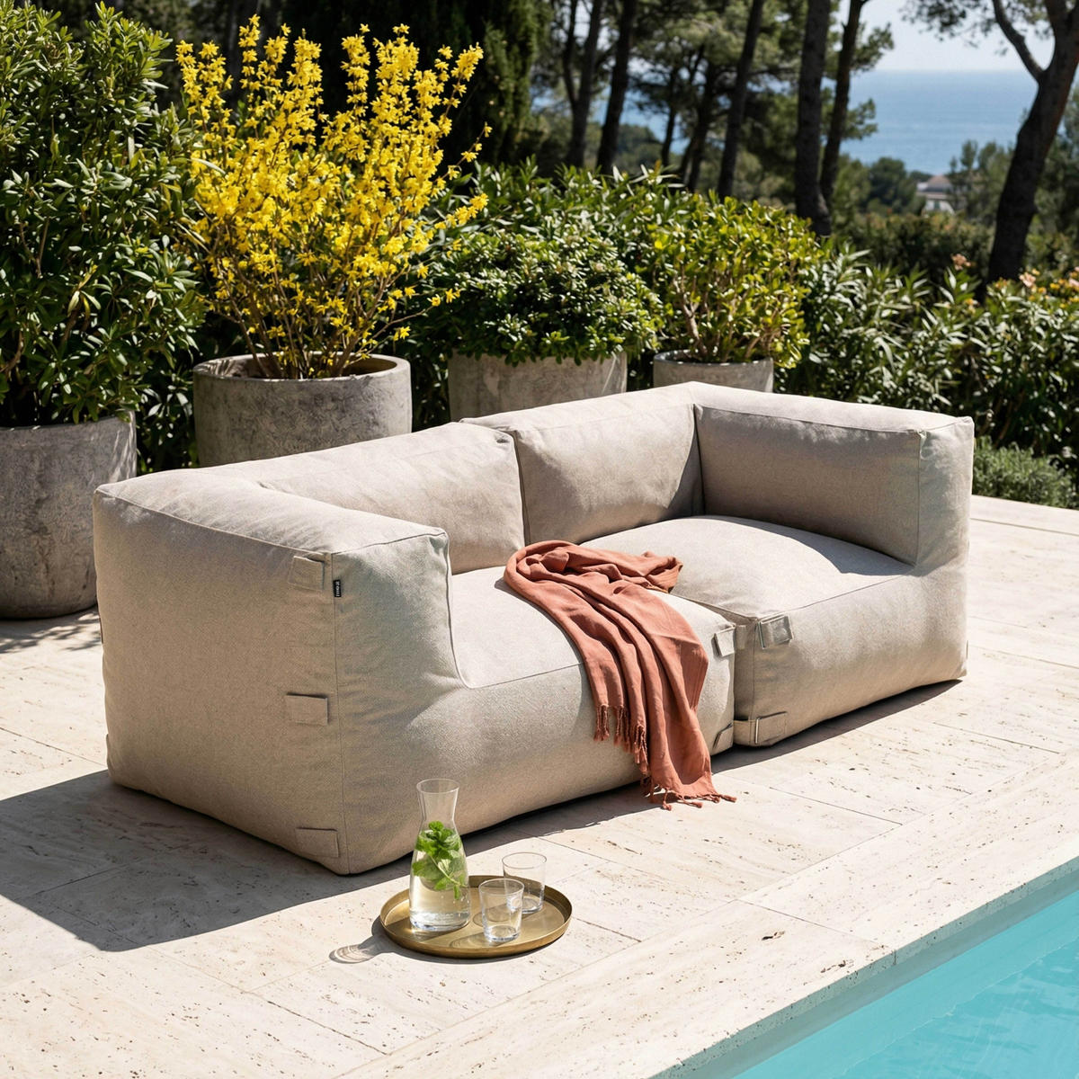 GARTENSOFA mit 2 Sitzplätzen, Beigefarbe - Beige, Textil (170/65/85cm) - Oviala