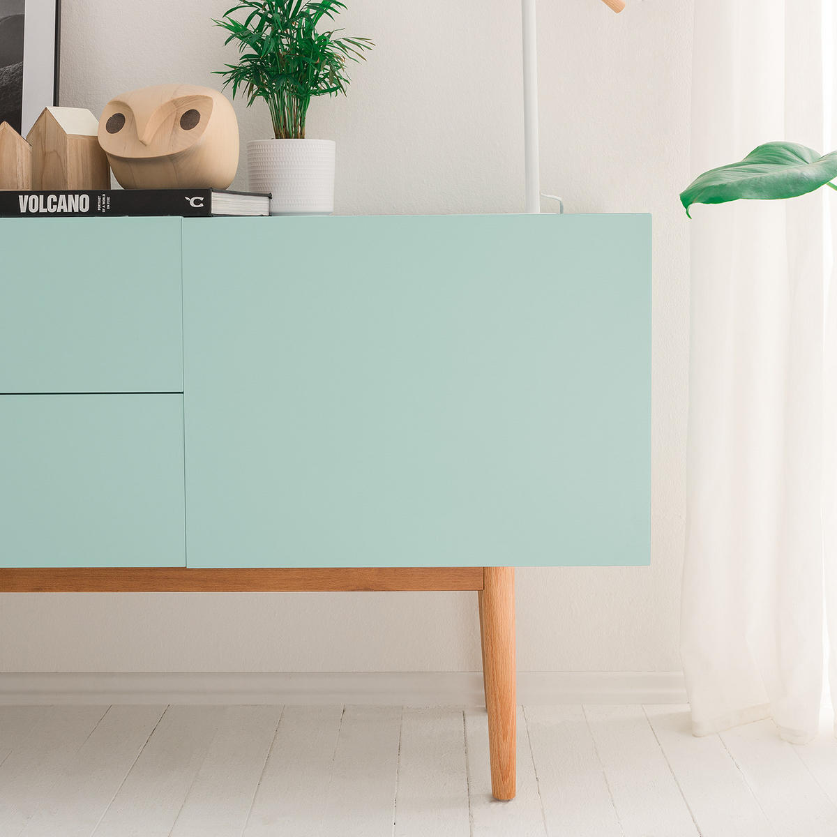 SIDEBOARD - Breite 150 cm - Eichefarben/Mintgrün, Holzwerkstoff (150/72/40cm) - home24