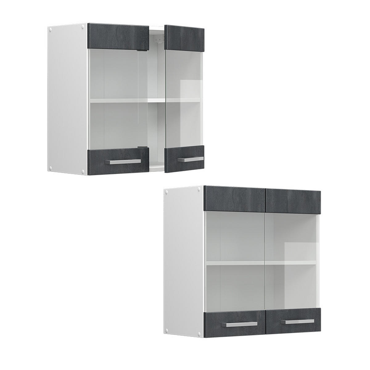 KÜCHENGLASSCHRANK R-Line Schwarz Beton 60 cm - Schwarz/Weiß, Holzwerkstoff (60/60/31cm) - Vicco
