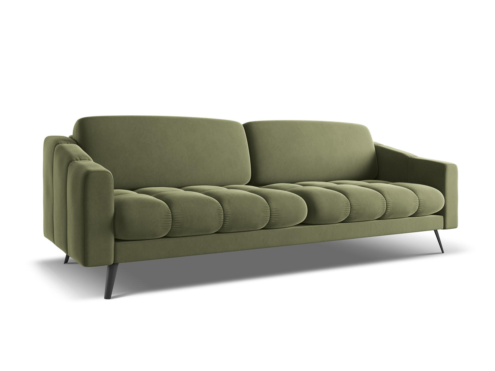 4-SITZER-SOFA Samt Stoff Grün - Schwarz/Olivgrün, Textil/Metall (238/80/95cm) - Makamii