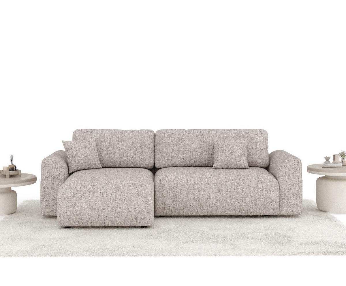 ECKSOFA MIT SCHLAFFUNKTION Bodega Hellbraun Webstoff - Hellbraun/Schwarz, Holz/Holzwerkstoff (235/138cm) - Maison de Reve