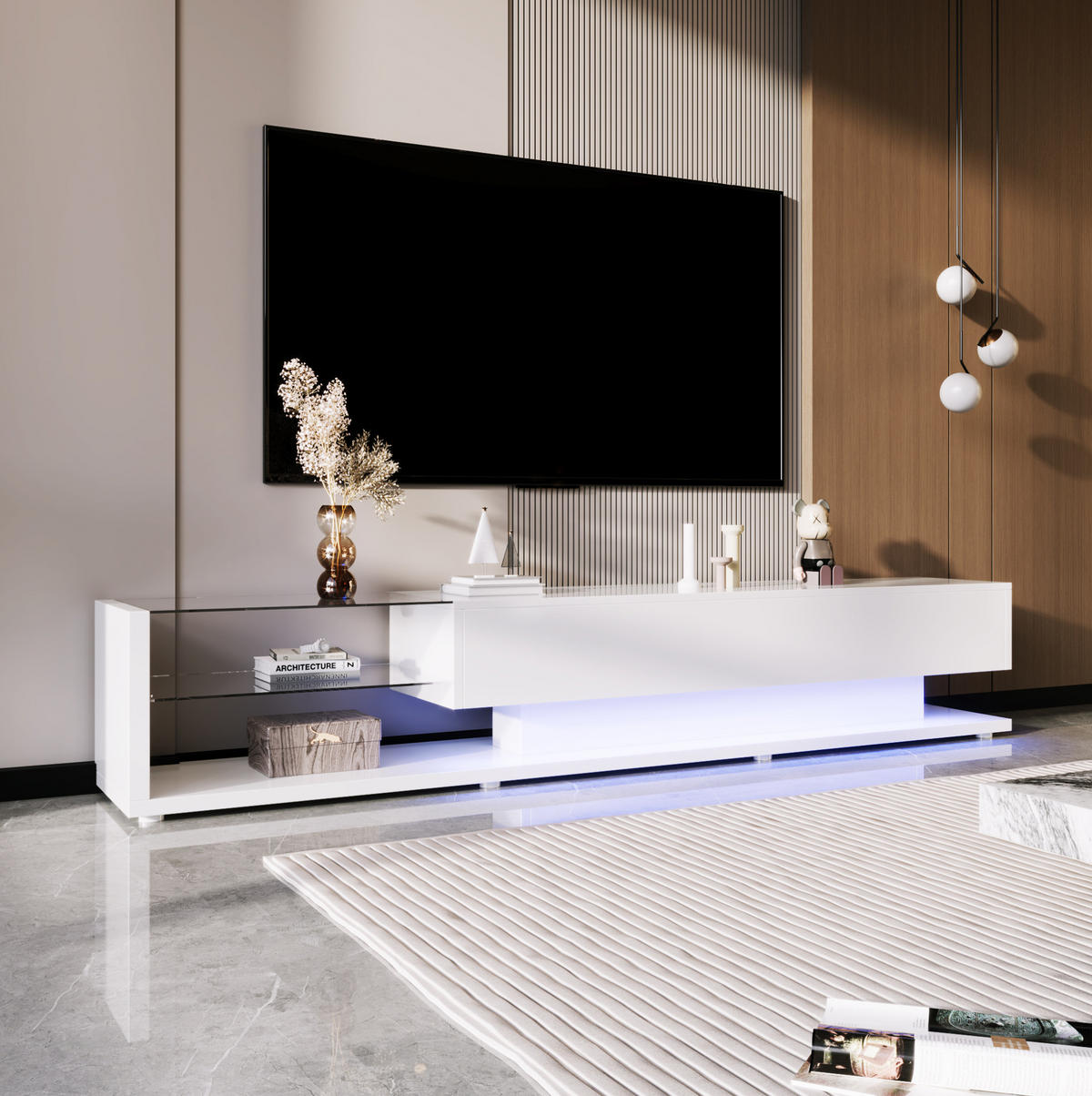 TV-LOWBOARD 170/36/38 cm mit 2 Schubladen und LED-Beleuchtung - Weiß, Holzwerkstoff (170/38/36cm) - BEAOK