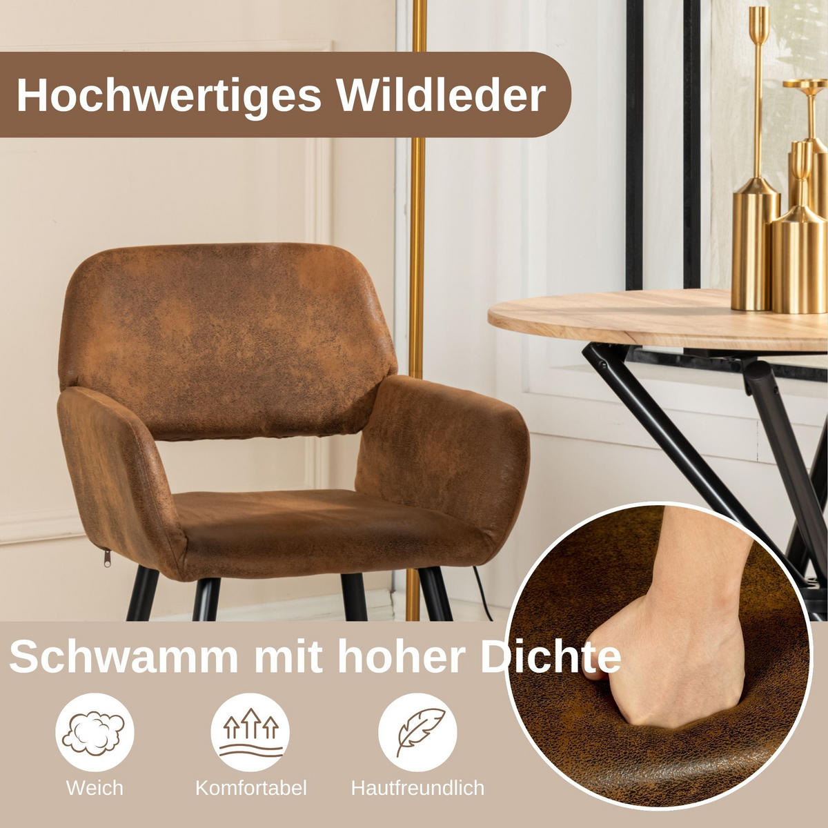 ARMLEHNSTUHL-SET 4 Stück Braun und Beige - Beige/Braun, Holzwerkstoff/Textil (56/76.5/53cm) - Urban Meuble