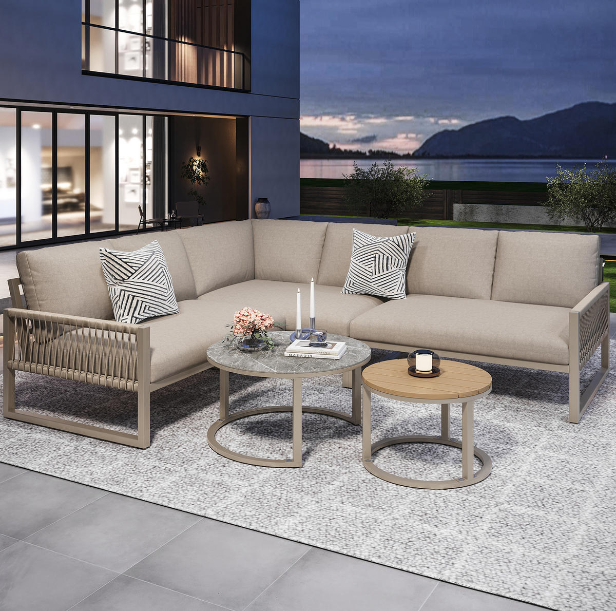 GARTENMÖBEL 123x68cm beige aus Metall und Polyester - Beige, Metall - Modfu