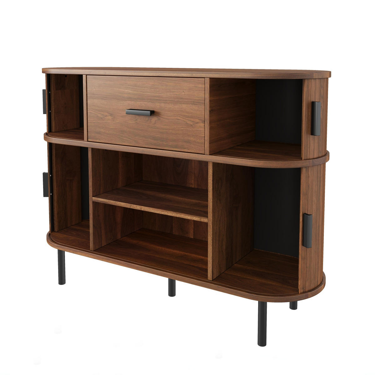 SIDEBOARD Ořechové dvouúrovňové s posuvnými dvířky - barva vlašského ořechu, kompozitní dřevo (110/81.5/35cm) - Urban Meuble