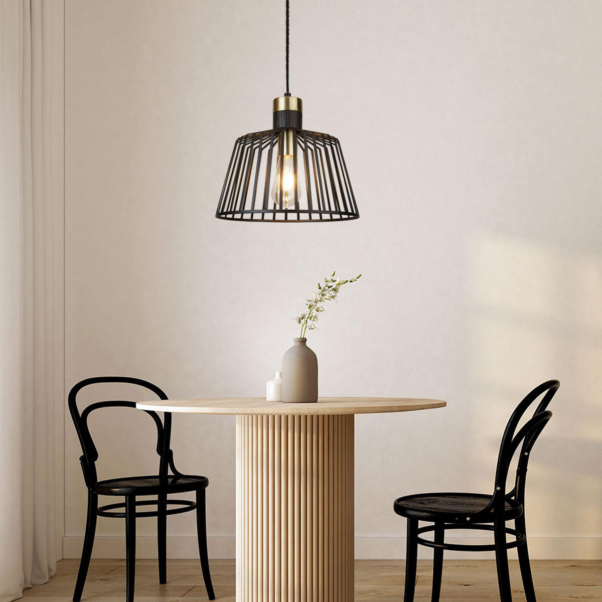 PENDELLEUCHTE Käfig Design Schwarz Gold - Schwarz, Metall (30/30/154cm) - SearchLight