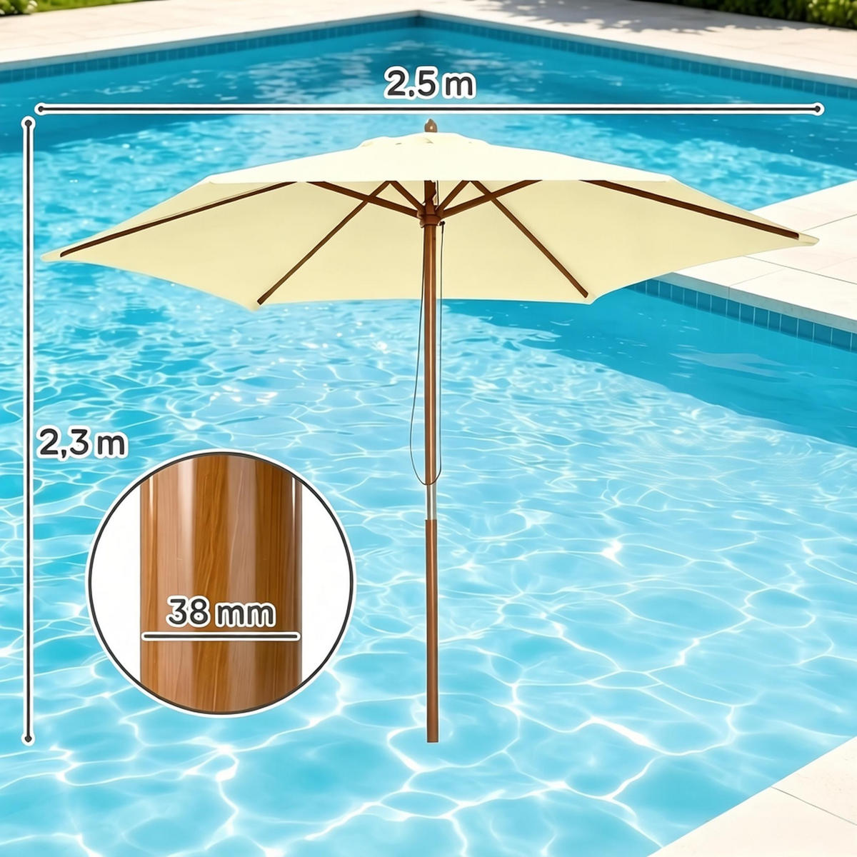 SONNENSCHIRM 250/250/230 cm Creme (Keine Basis) - Creme, Metall (250/250cm) - Oxeza