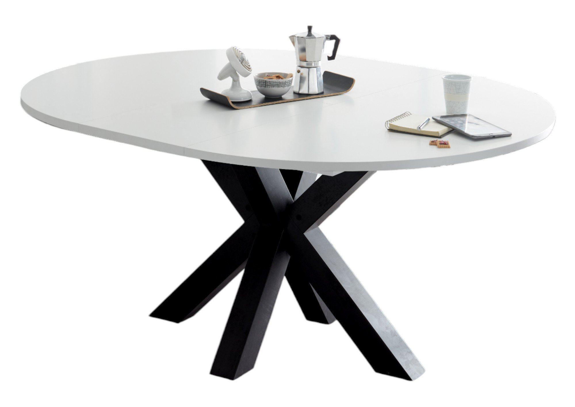 ESSTISCH Rund ausziehbar Edda 9 110 x 110 x 78 Küchentisch Schwarzstahl/Weiß Matt Lack - Weiß, Holz (110/110/78cm) - 58aufmkessel