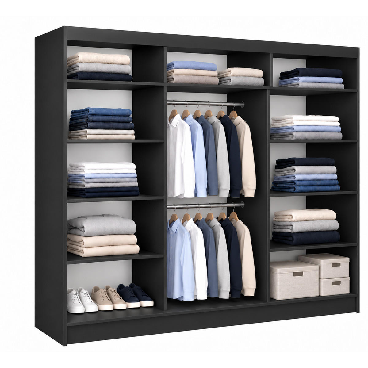 KLEIDERSCHRANK Lumil 240 cm Schwarz Griffe silber - Schwarz, Holzwerkstoff (240/216/61cm) - KS Home Concept