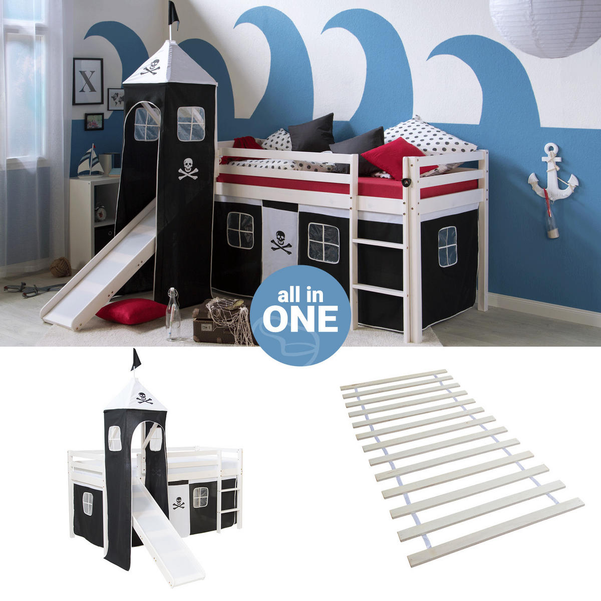 HOCHBETT 90/200 cm mit Lattenrost Pirat - Schwarz/Weiß, Holz - Homestyle4u