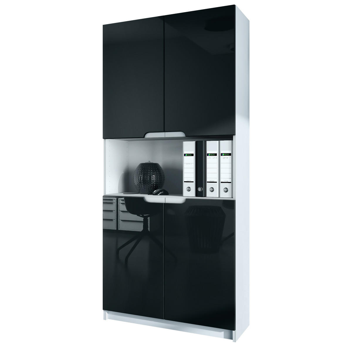 BÜROSCHRANK Logan Fronten in Schwarz Hochglanz - Schwarz Hochglanz, Holzwerkstoff (82/184/37cm) - Vladon