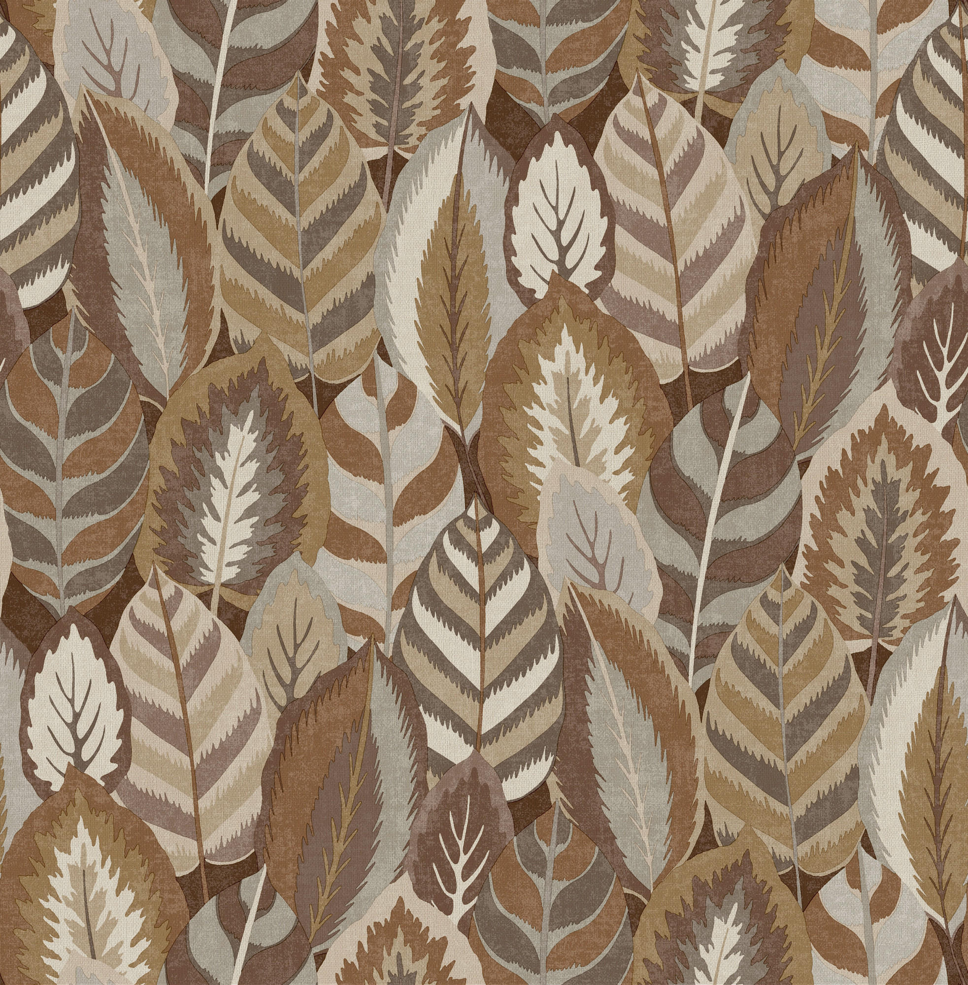 VLIESTAPETE - Arty Leaves Braun - Braun, Papier/Kunststoff (52/1000cm) - Sublime