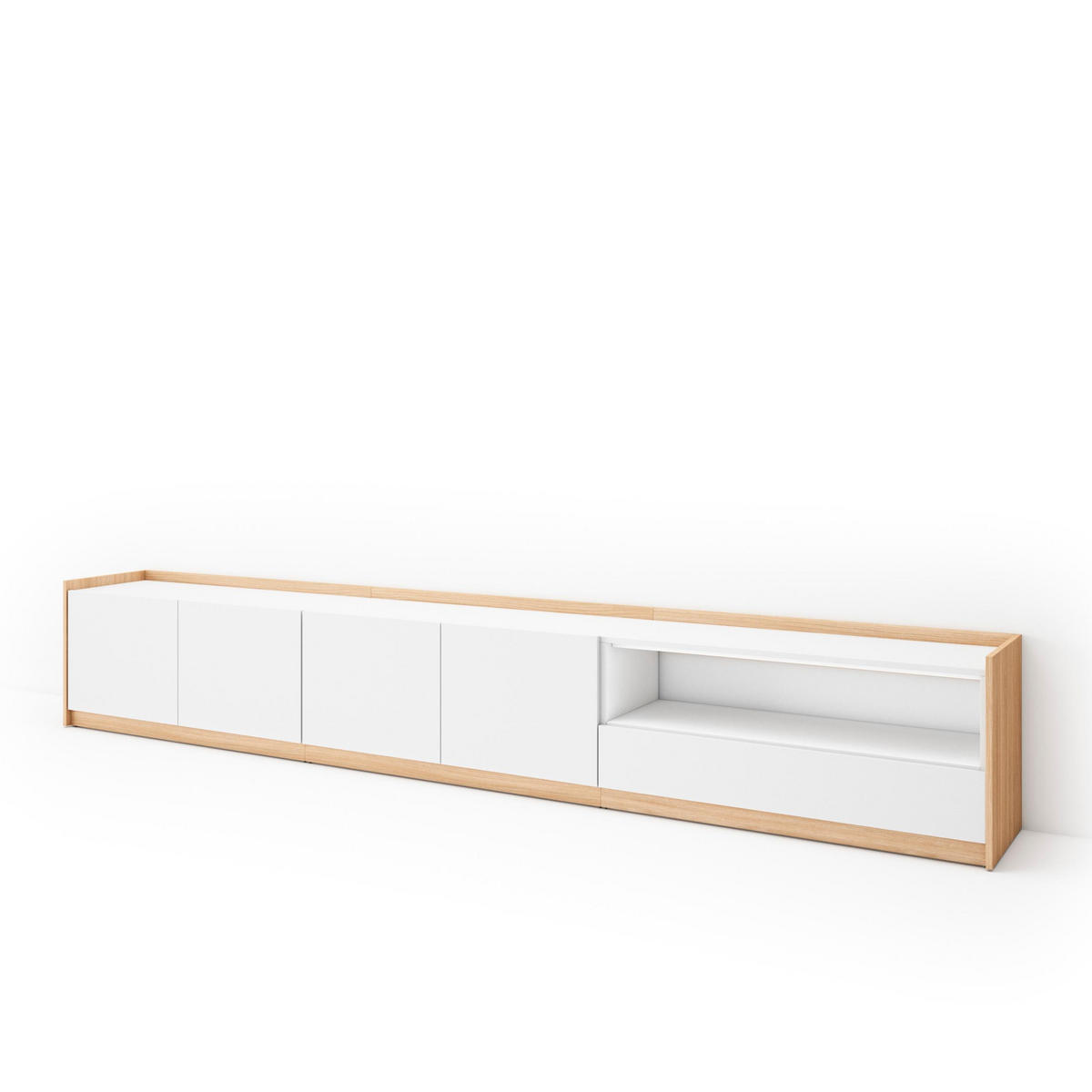 TV-SCHRANK, Lowboard, Weiß und Eiche Soft, 310/37/50cm - Weiß, Holzwerkstoff (310/50/37cm) - Skraut Home