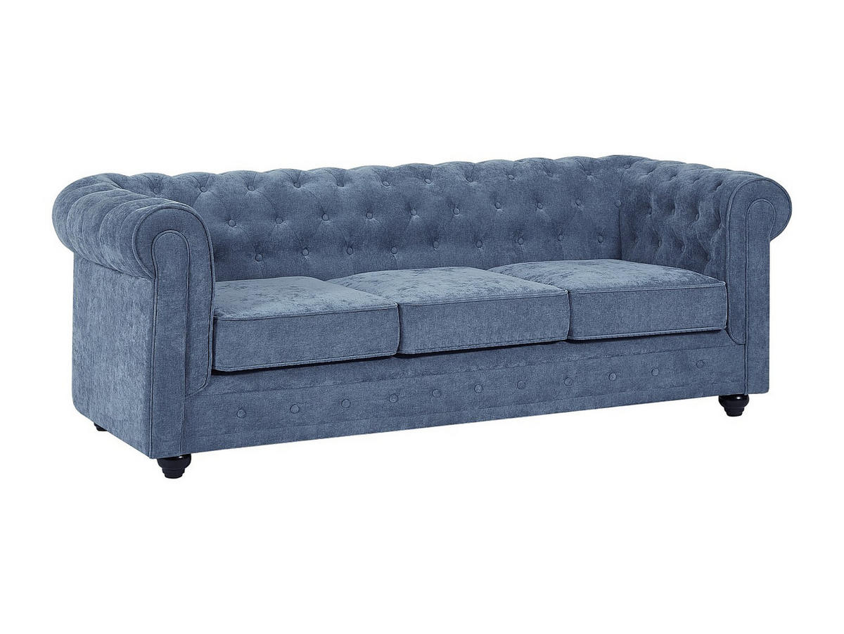 SOFA 3-Sitzer & 2-Sitzer & Sessel - Stoff - Blau - CHESTERFIELD - Blau, Textil (88/72/205cm) - Vente-Unique