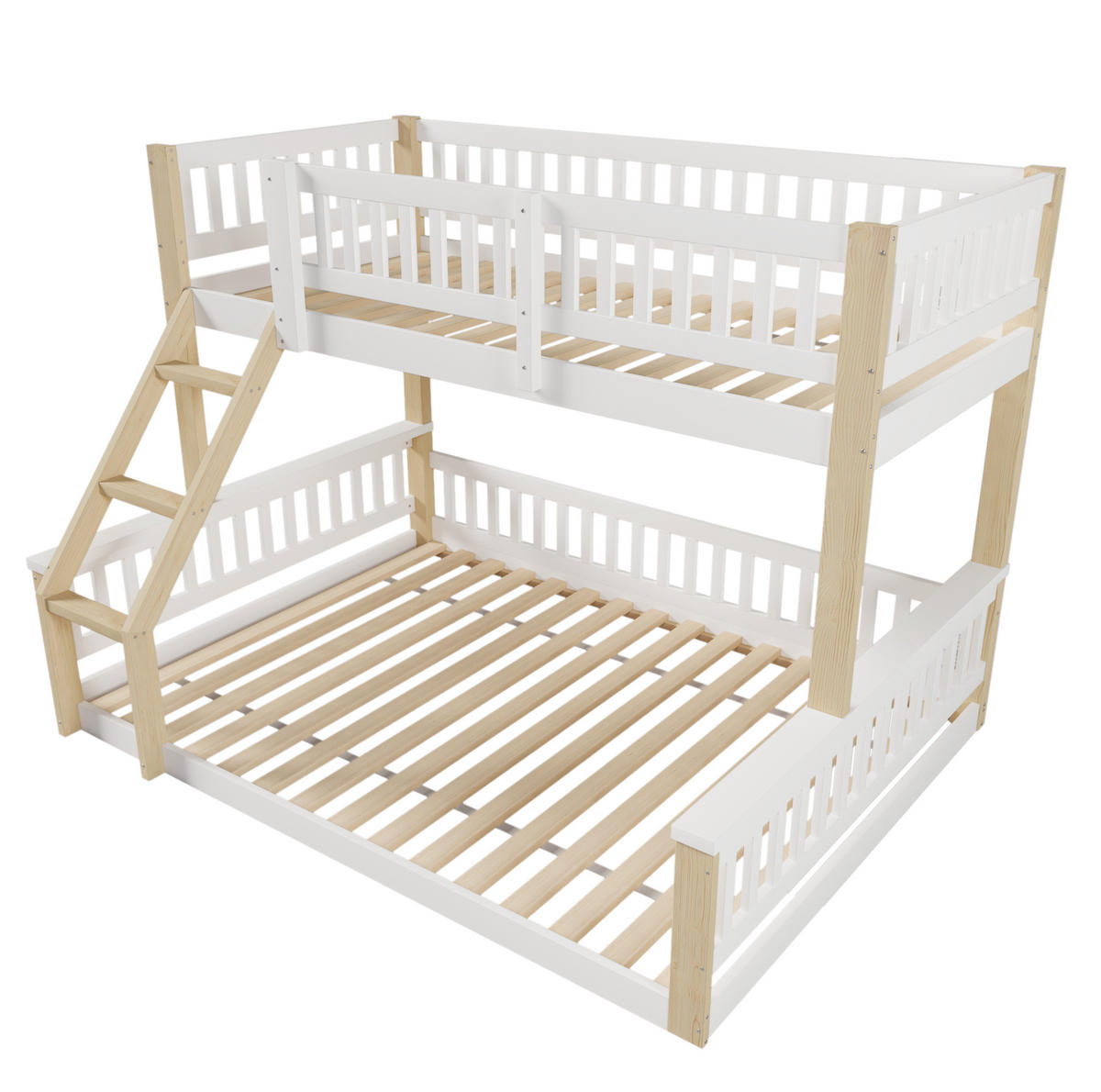 ETAGENBETT 90/200 cm + 140/200 cm, Weiß/Natur mit Leiter und Bettgitter ohne Matratze - Weiß, Holzwerkstoff (140/200cm) - MIVRAY