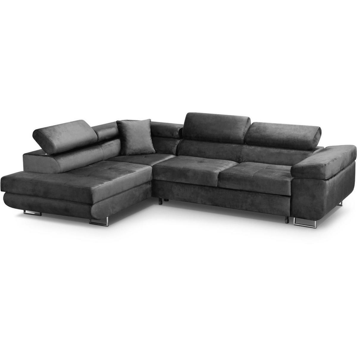 ECKSCHLAFSOFA Waldo verstellbaren Kopfstützen, Grau, links - Schwarz/Grau, Textil (275/203cm) - Beautysofa