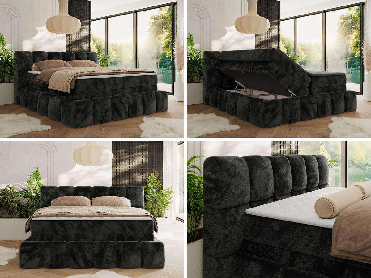 BOXSPRINGBETT NIRA KING 180/200 Dunkelgrau Plüsch - H4 - Dunkelgrau, Holz/Textil (180/200cm) - MKS