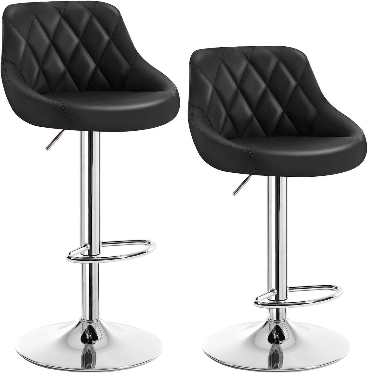 BARHOCKER 2er Set, Kunstleder,Höhenverstellbar, 360° Drehbar - Schwarz, Metall (47/104/39cm) - Woltu