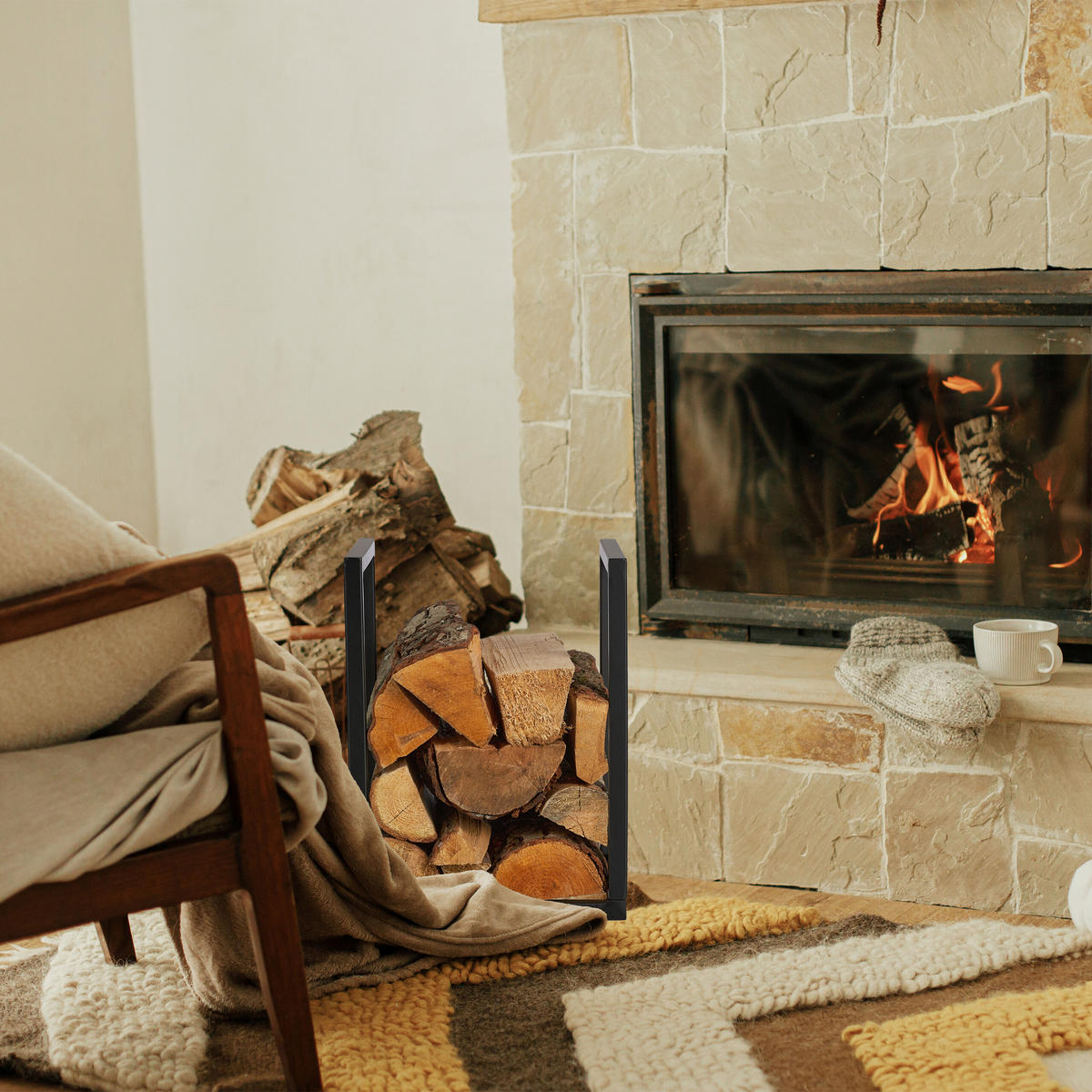 KAMINHOLZREGAL - Schwarz, Metall (30/40/30cm) - Relaxdays