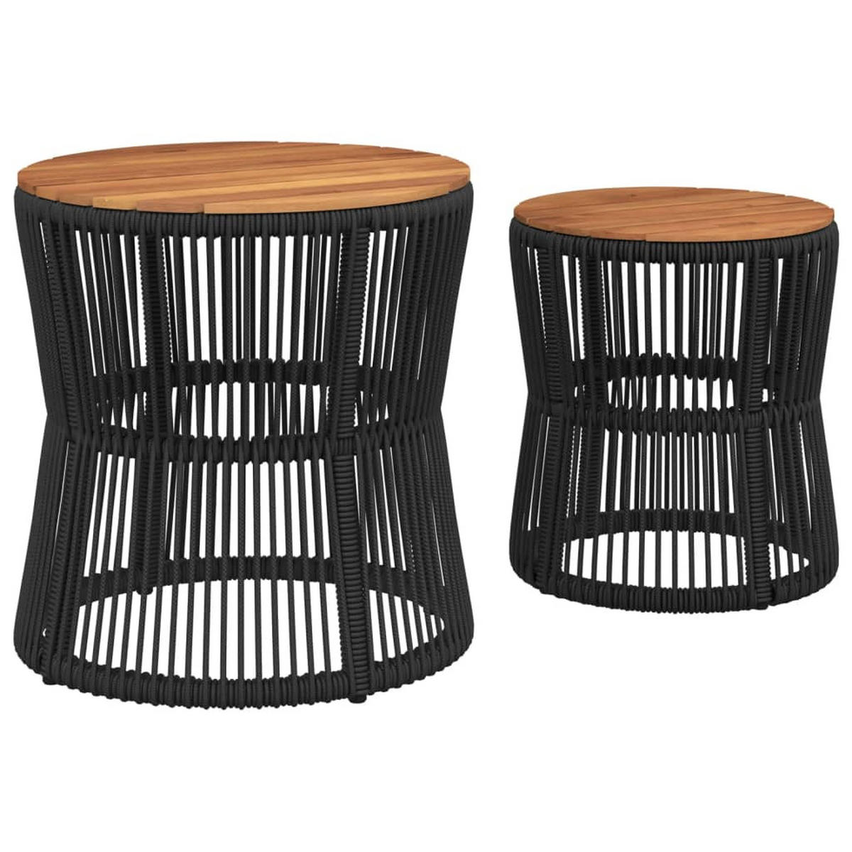 GARTEN-BEISTELLTISCHE 2 Stk. Mit Holzplatte Schwarz Poly Rattan - Schwarz, Kunststoff (50/50/50cm) - vidaXL