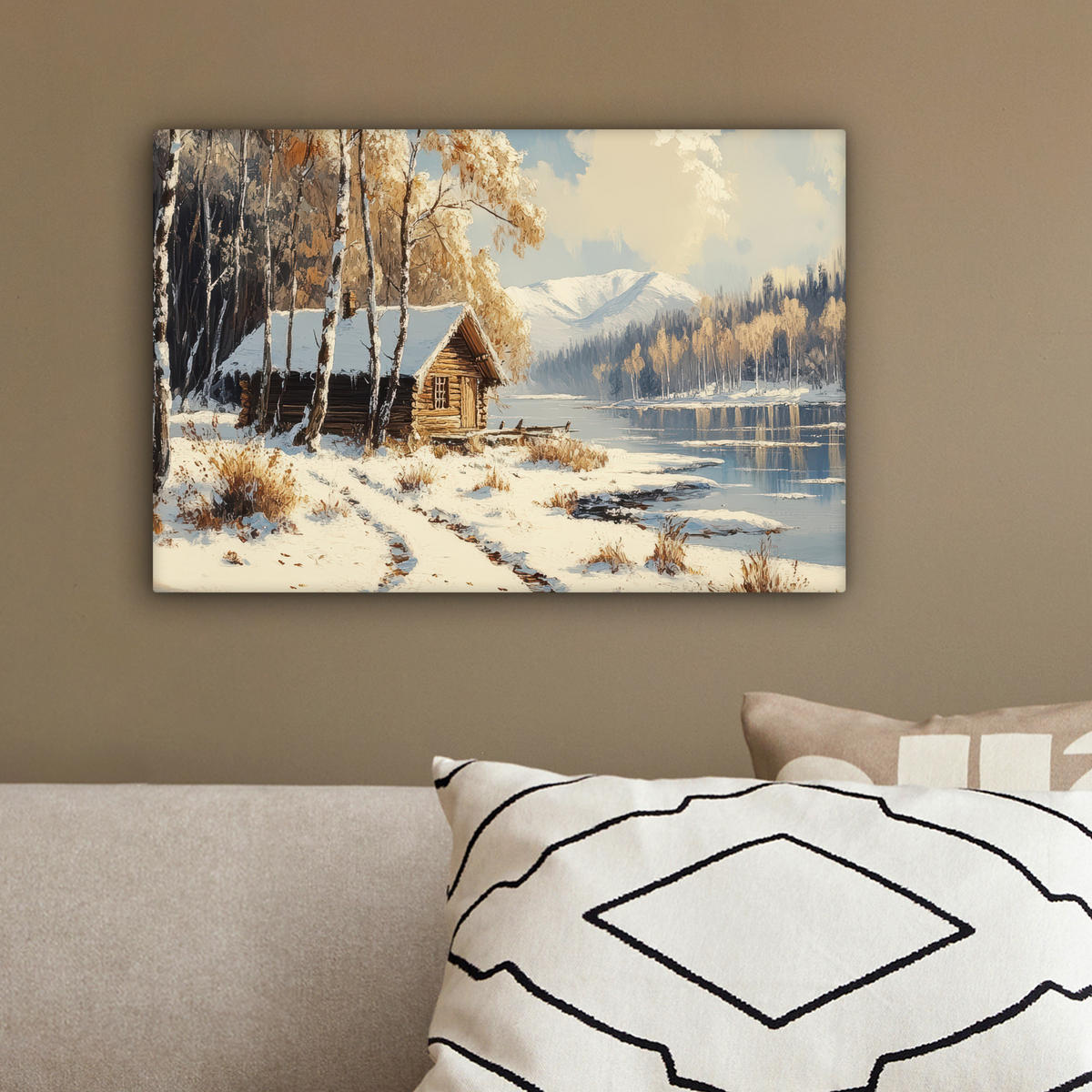 LEINWANDBILD Winter - Schnee - Zuhause - Natur 30x20 cm - Hellbraun, Textil (30/20cm) - MuchoWow