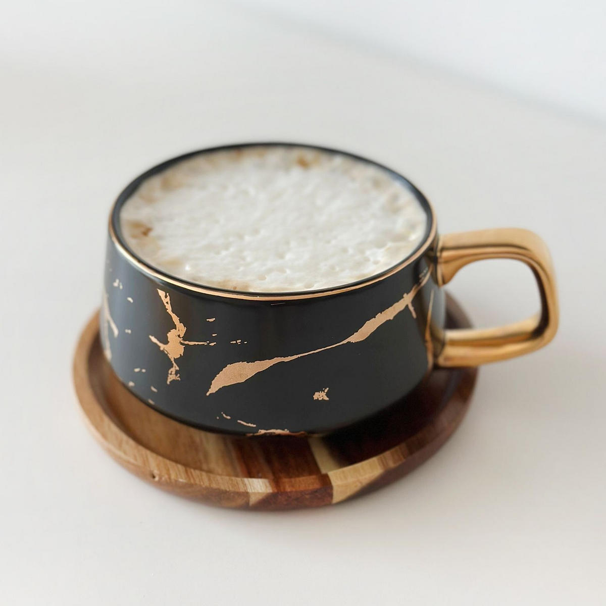 KAFFEETASSE Marmor Design 200 ml mit Untersetzer (6-tlg.) - Schwarz, Keramik (13/6.3/13cm) - Intirilife