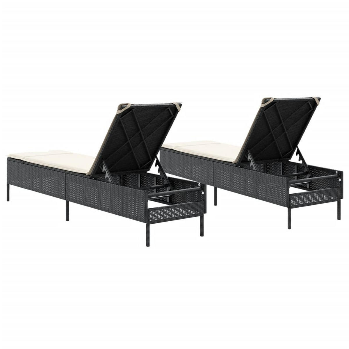 SONNENLIEGEN Mit Auflagen 2 Stk. Schwarz Poly Rattan - Schwarz, Kunststoff (55/97/198cm) - vidaXL