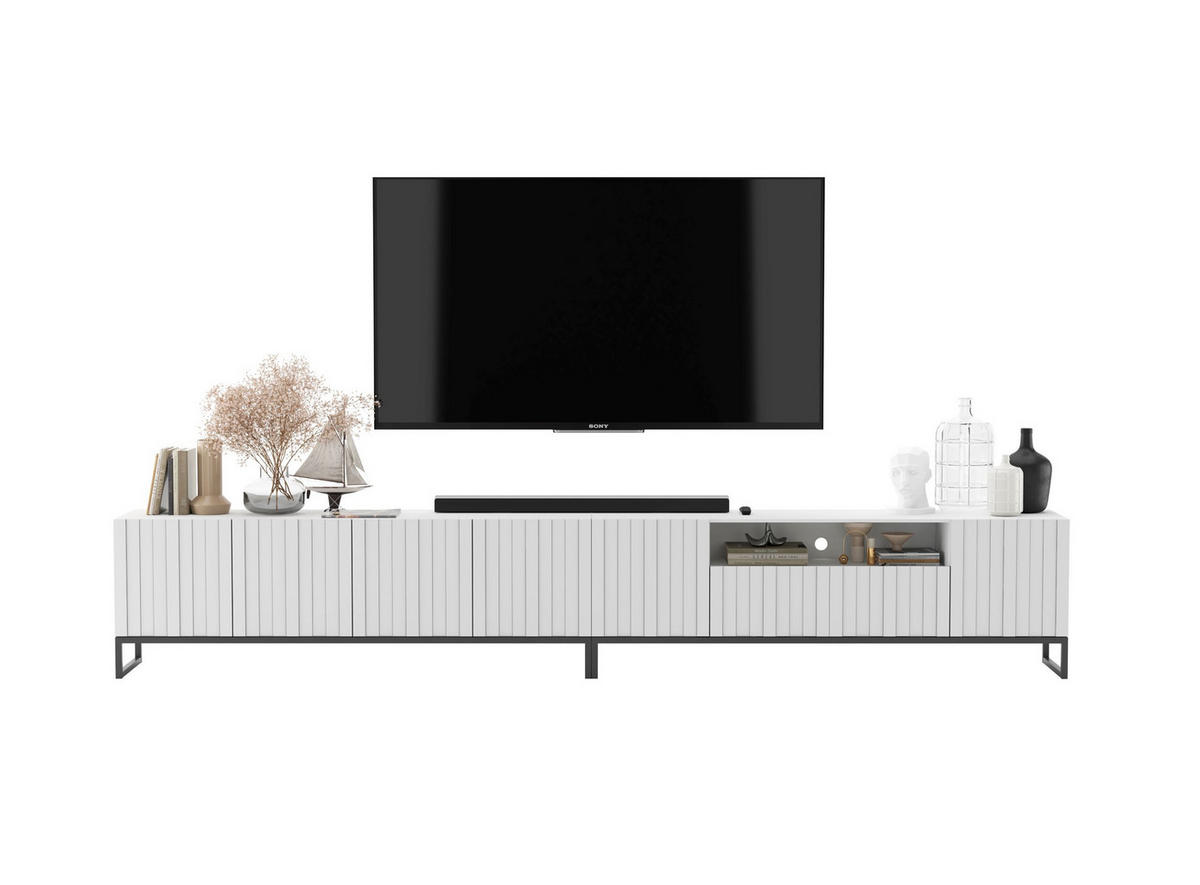 TV-LOWBOARD 2er-Set Elpis2 Weiß matt mit schwarzem Metallrahmen 150 cm - Schwarz/Weiß, Holzwerkstoff/Metall (300/51.5/36.5cm) - Meble Lindner