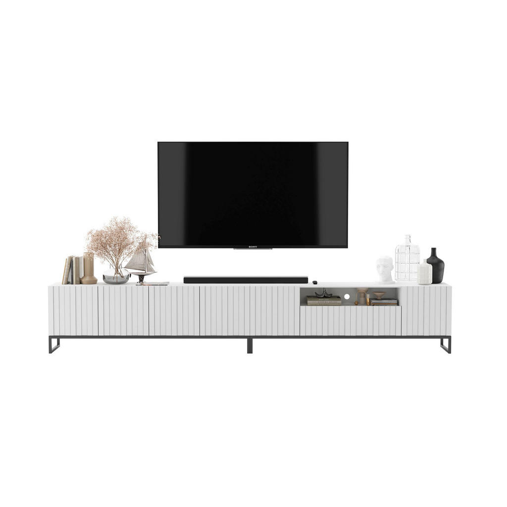 Thumbnail - Meble Lindner Tv-Lowboard, Weiß, Holzwerkstoff, 10 Fächer, Rechteckig, 300x51.5x36.5 cm, Wohnzimmer, Wohnwände, Lowboard...